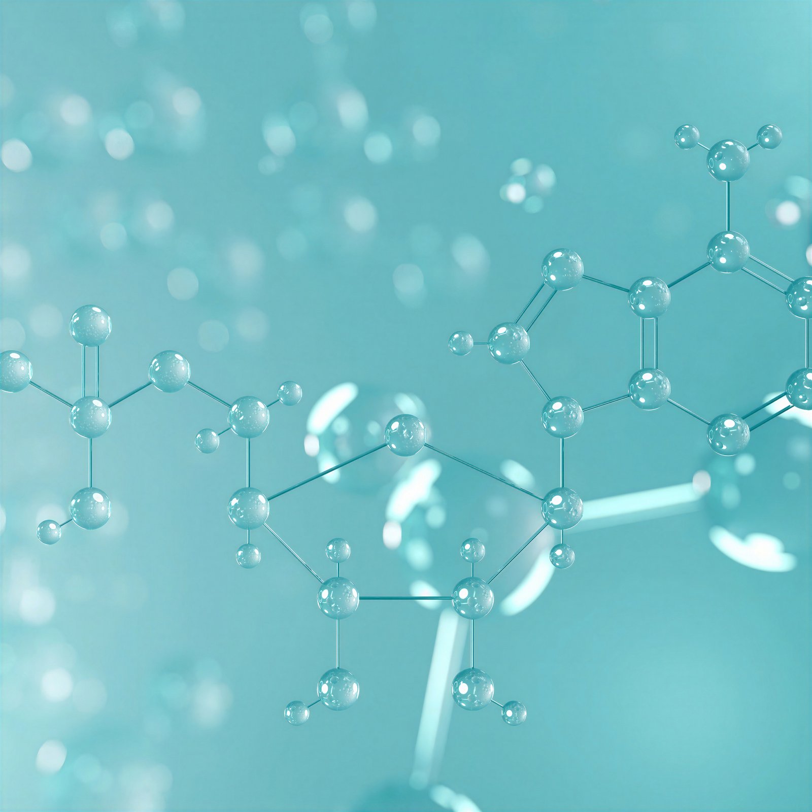 Molecular structures against a turquoise scientific background