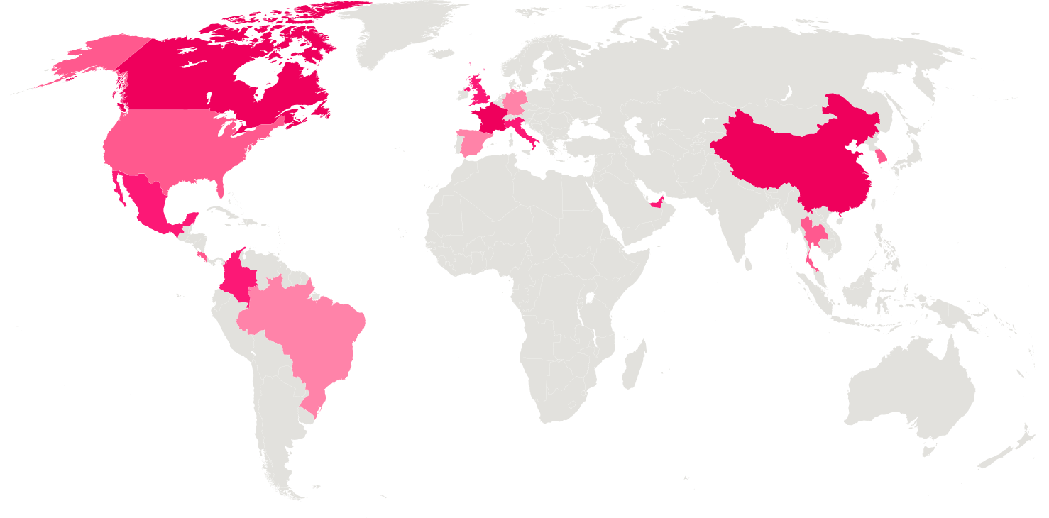 World map representing BIOFZEN international distribution